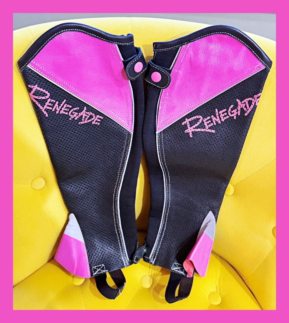 Renegade Hoof Boots Equestrian Riding Perforated Leather Half Chaps - Pink, XS